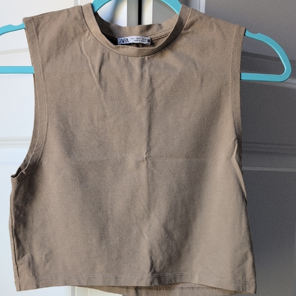 Zara Tan Crop Top Sleeveless High Neck